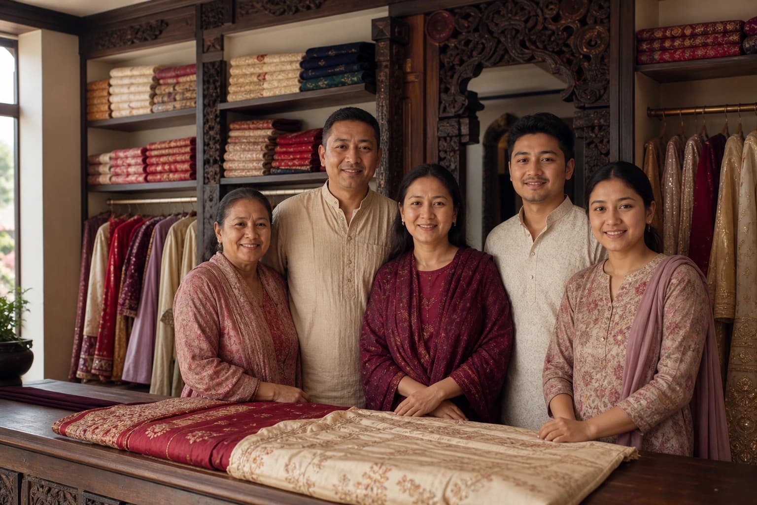 The Nanda Emporium team in a warm textile-filled store